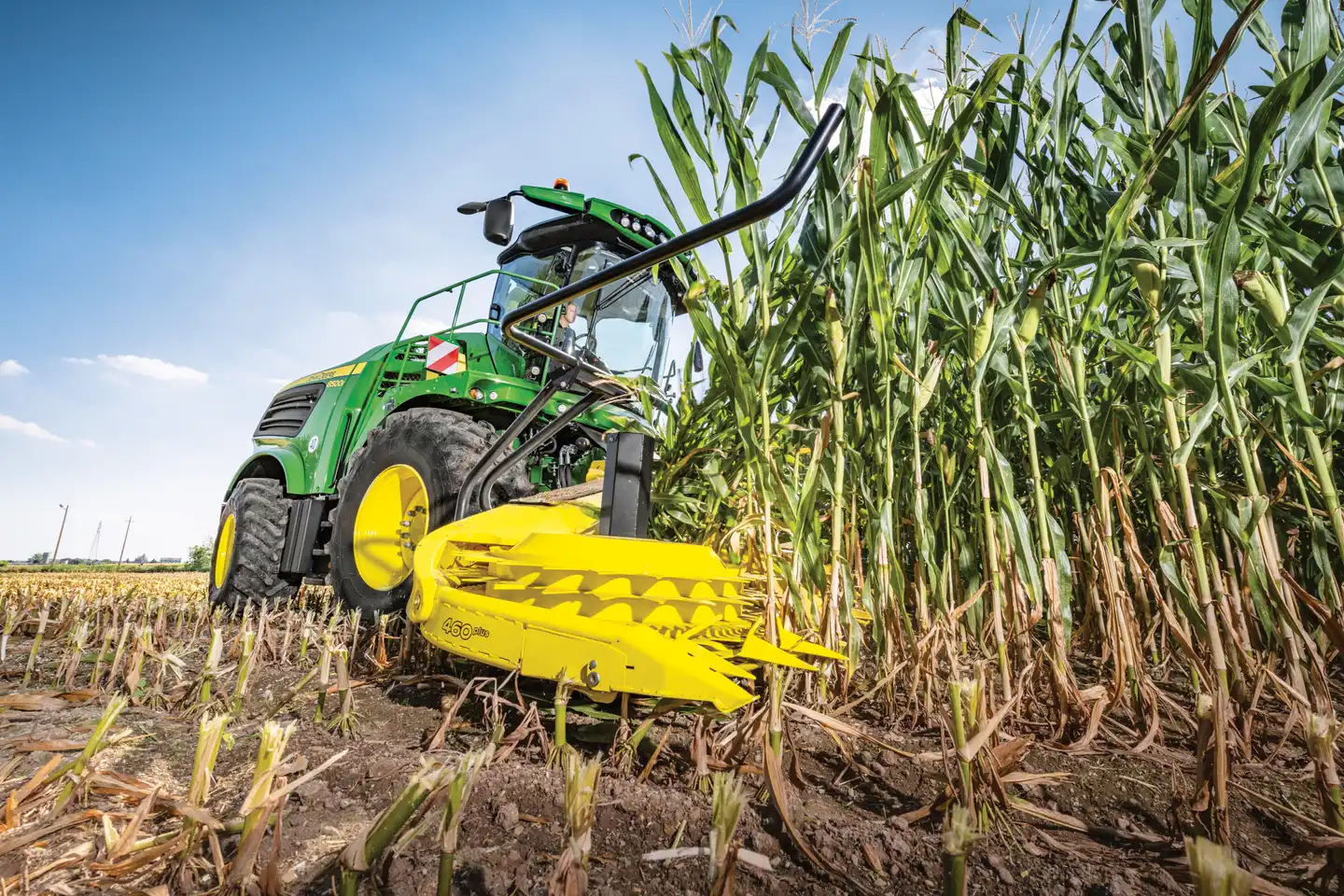 John Deere Feldhächsler im Maisfeld